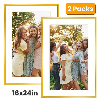NewHome "2-Pack 16x24in Wall Mounted Picture Frames for Horizontal & Vertical Poster Display" Gold