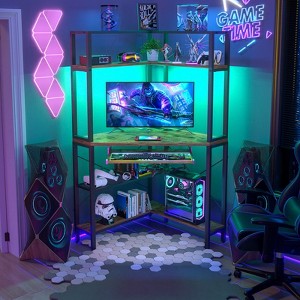 Aheaplus Small  Computer Desk with Hutch, Corner Home Office Desk with LED Lights & Power Outlets, Gaming Desk with Keyboard Tray - 1 of 4