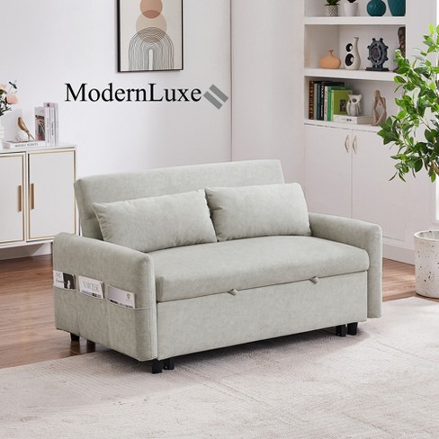 55.1" Pull Out Sleep Sofa Bed, Loveseats Sofa Couch with Adjsutable Backrest, Storage Pockets and Pillows-ModernLuxe - image 1 of 4