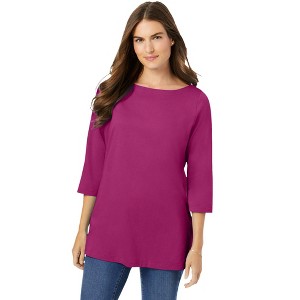 Woman Within Women's Plus Size Perfect Three-Quarter Sleeve Boatneck Tee - 1 of 4