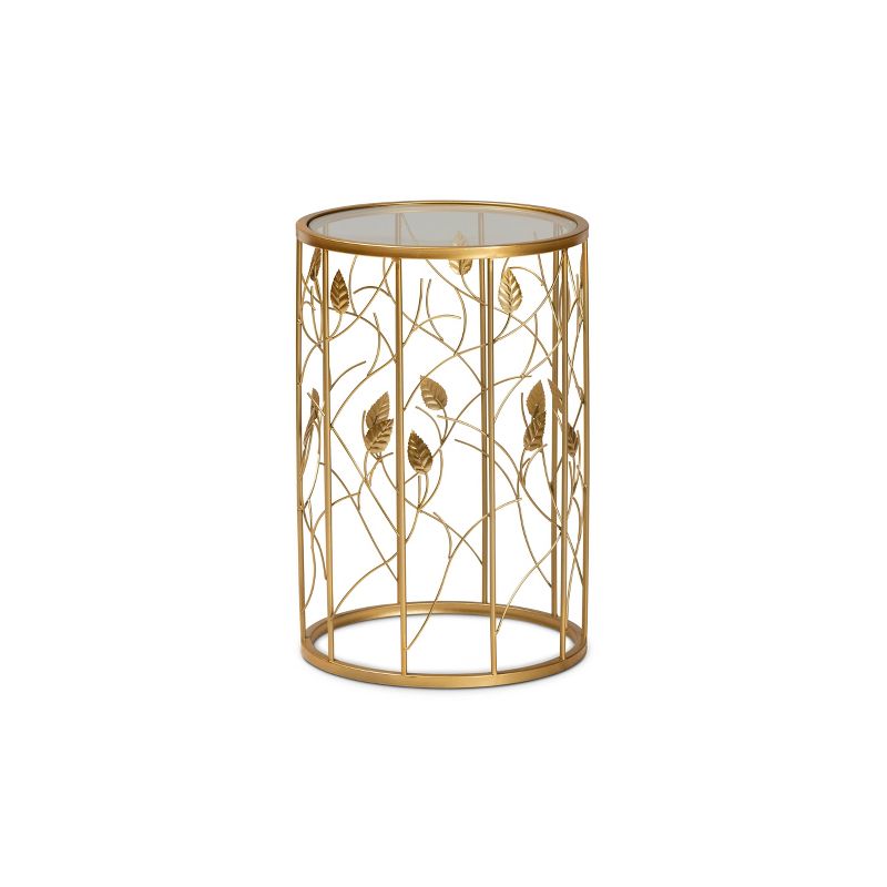 Anaya Glam Brushed Metal and Glass Leaf Accent End Table Gold - Baxton Studio, 1 of 8