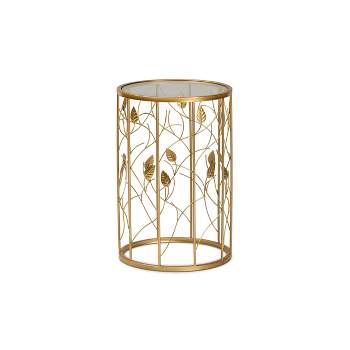 Anaya Glam Brushed Metal and Glass Leaf Accent End Table Gold - Baxton Studio