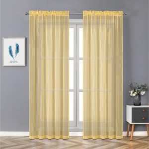 Kate Aurora Montauk Accents Ultra Lux 2 Piece Rod Pocket Gold Sheer Voile Window Curtain Panels - 84 in. Long - 1 of 3