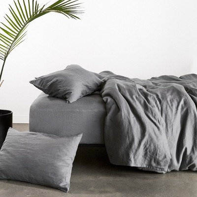 Slate Gray French Linen Standard Pillowcase Set
