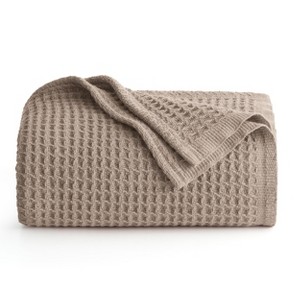 Bedsure-Waffle Weave 100% Cotton Solid Blanket For All Season, Breathable and Soft, Waffle Weave Blanket for Best Gift - 1 of 4