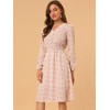 Allegra K Women's Floral Print V-Neck Smocked Waist Midi Dress - 2 of 4