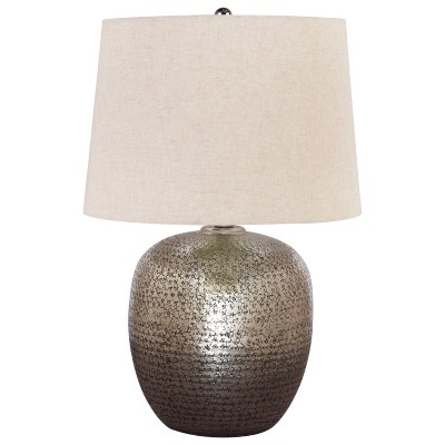 Contemporary Magalie Antique Silver Hammered Aluminum Table Lamp Set