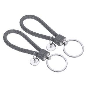 Unique Bargains Braided PU Leather Wallet Keychain with Stainless Steel Key Rings 2 Pcs - 1 of 3