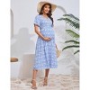 Maternity Dress Ruffle Short Sleeve V Neck Summer Floral Midi Dress for Baby Shower Photoshoot - 3 of 4