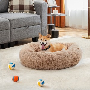 FONTOI 30 Inch Round Pet Bed Anti-Slip Fluffy Plush Faux Fur Cozy Dog Cute Bed Cat Bed, Washable Donut Dog Bed for Indoor, Brown, 30"* 30"*8" - 1 of 4