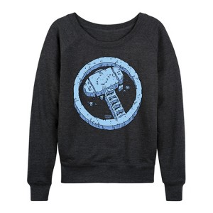 Women's - Marvel - Thor Rock Icon Lightweight French Terry Wide Neck Long Sleeve Shirt - 1 of 4