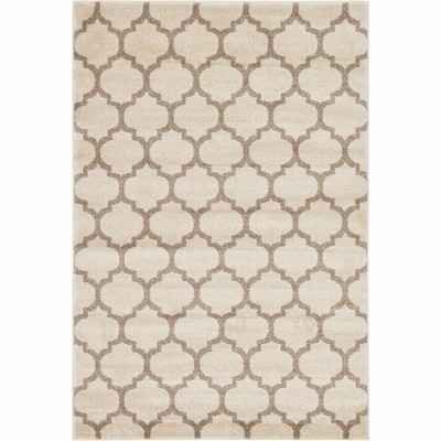 Beige and Light Brown 4' x 6' Trellis Synthetic Area Rug