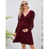 Coolmee Women's Maternity  Dot Long Sleeve Wrap Dress V Neck Fall Casual Boho Midi Dress Baby Shower Photoshoot with Belt - 3 of 4