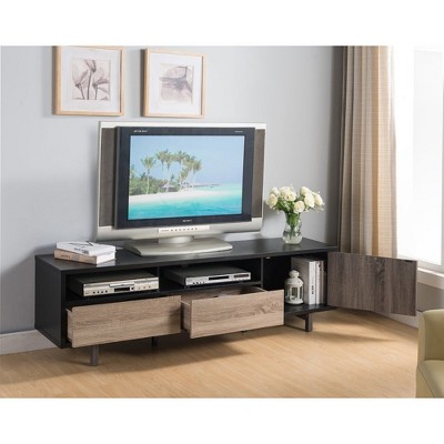 Chic Crate-72 Inch Media Console – Black Distressed TV Stand w/ Two-Drawer & One-Door Storage, Multi-Room Furniture