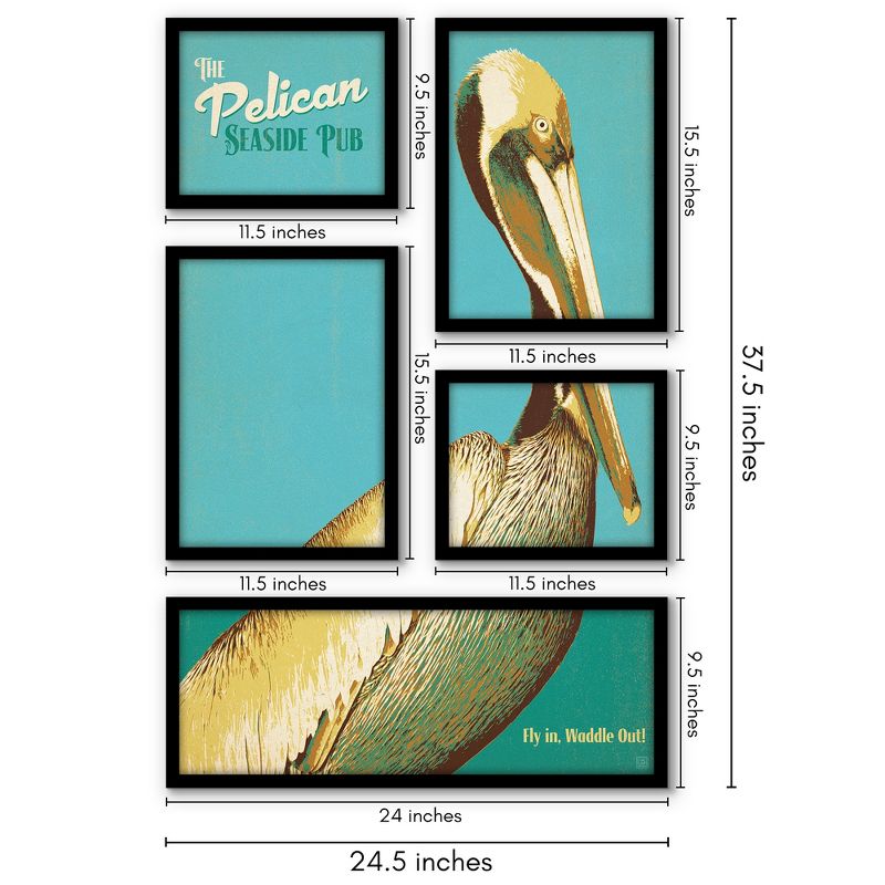 Americanflat Pelican Pub 5 Piece Grid Wall Art Room Decor Set - Vintage Animal Modern Home Decor Wall Prints, 3 of 6