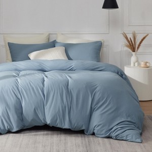 Bedsure-Jersey Knit 100% Cotton Soft Zipper Closure Duvet Cover Set - 1 of 4
