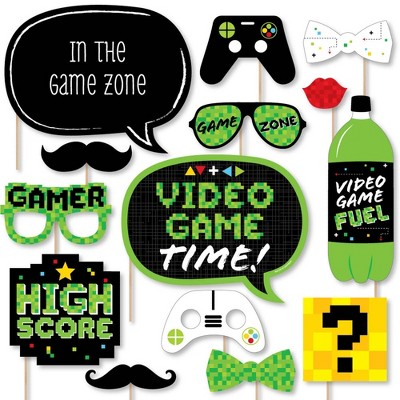 Big Dot of Happiness Game Zone - Pixel Video Game Party or Birthday Party Photo Booth Props Kit - 20 Count