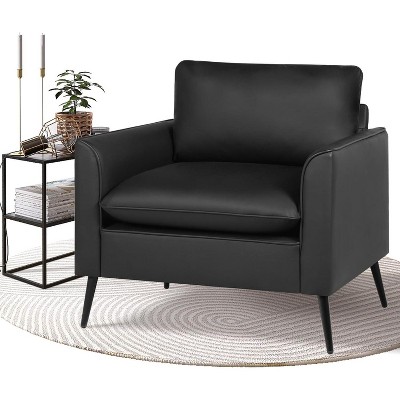 TYBOATLE Dark Gray Leather Accent Chair, Cozy Mid-Century Armchair for Living Room, Lobby, Office