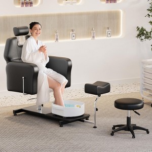 Reclining Pedicure Chair with Stool, Footrest & Massage Foot Basin, 360 Swivel Hydraulic Pedi Chair - 1 of 4