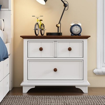 INFURNIC Nightstands End Side Table Wooden Captain 2 Drawer Nightstand for Kids Bedroom Retro Design, White, 27.6"*17.7"*22.6"