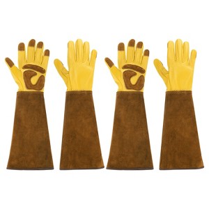 Unique Bargains Cowhide Leather Thorn Proof Shock Absorbing Non-Slip Garden Gloves 1 Pair - 1 of 3