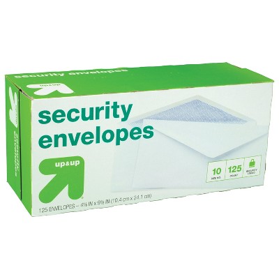 125ct 4" x 9.5" Security Envelopes White - up&up™: Business Mailing, Letter, Legal, Gummed Flap, Paper, 125 Pack