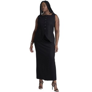 ELOQUII Women's Plus Size Linen Blend Column Skirt - 1 of 4