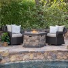 GDFStudio Juniper Outdoor Wicker 3 Piece Swivel Chair and Fire Pit Set with Cushions, Brown - 2 of 4
