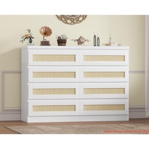 47 Inch Rattan Dresser for Bedroom, 8 Drawer Dressers & Chests of Drawers, Modern Wood Dresser for Closet, TV Stand, Nursery, Hallway - 1 of 4
