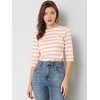 INSPIRE CHIC Women's Elbow Sleeves Boat Slim Fit Casual Stripe Animal Print Multi Floral Pattern T-Shirt - 2 of 4