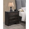 1pc Contemporary Dark Wood Grain Finish Metal Knobs Two-Drawers Nightstand Wooden Gray - 2 of 4