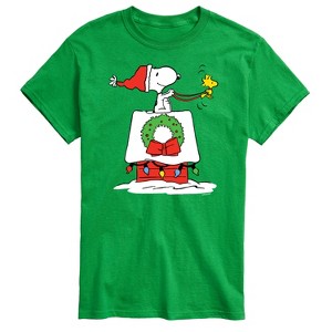 Men's - Peanuts - Snoopy & Woodstock House Sleigh Short Sleeve Graphic T-Shirt - 1 of 4