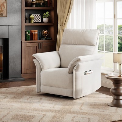 Swivel Power Recliner Chair, Faux Leather Glider Rocker with USB Charging Port, Side Pocket & Double Armrests