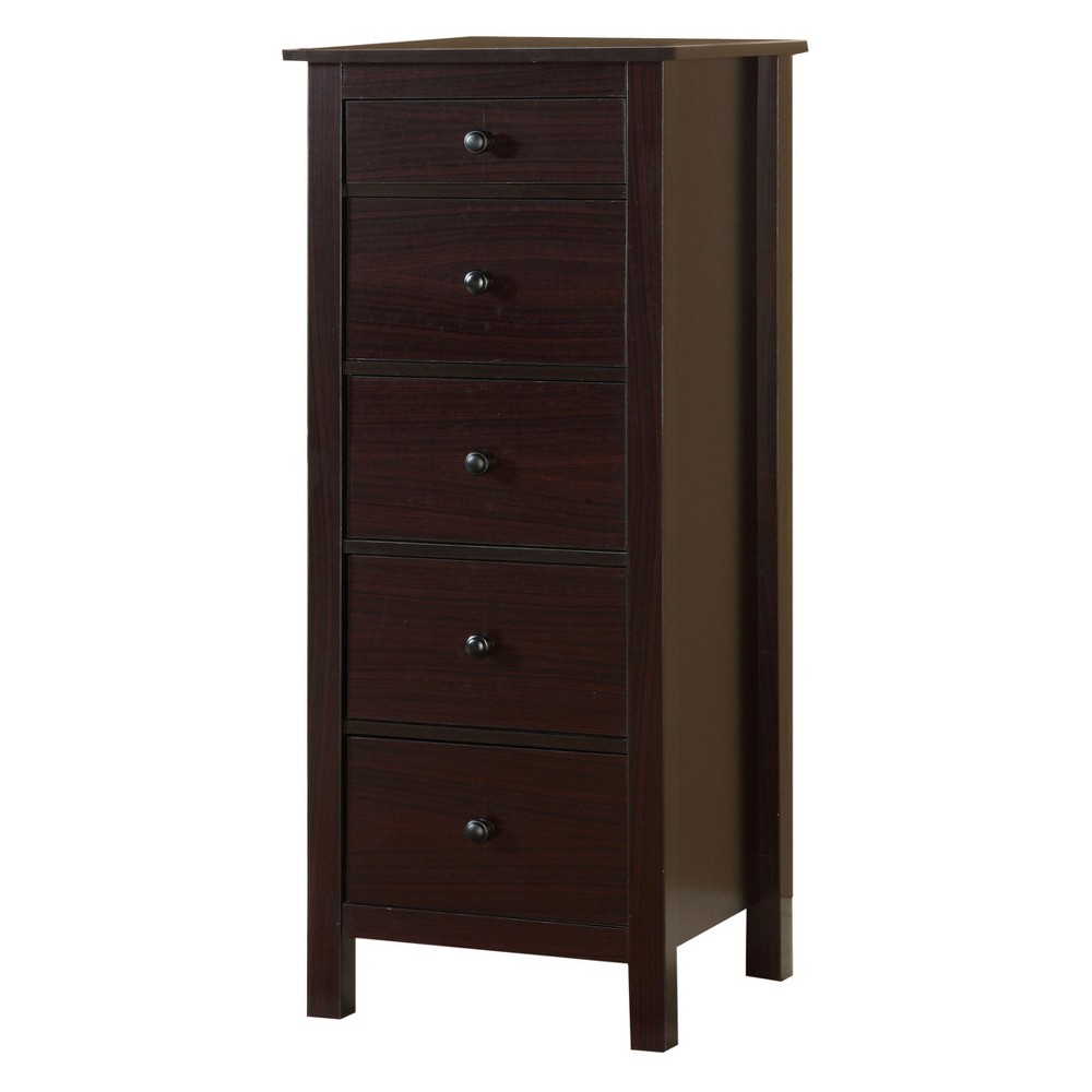 Photos - Dresser / Chests of Drawers 24/7 Shop At Home Randal 5 Drawer Chest Espresso: Vertical Storage, Wood Veneer, Metal Glides