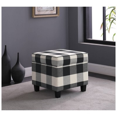 Black Plaid Square Storage Ottoman with Lift-Off Top