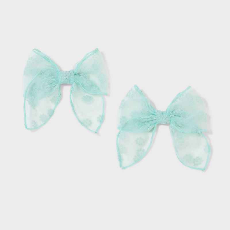 Flower Bow Hair Barrette Set 2pc - Wild Fable&#8482; Mint Green, 1 of 5
