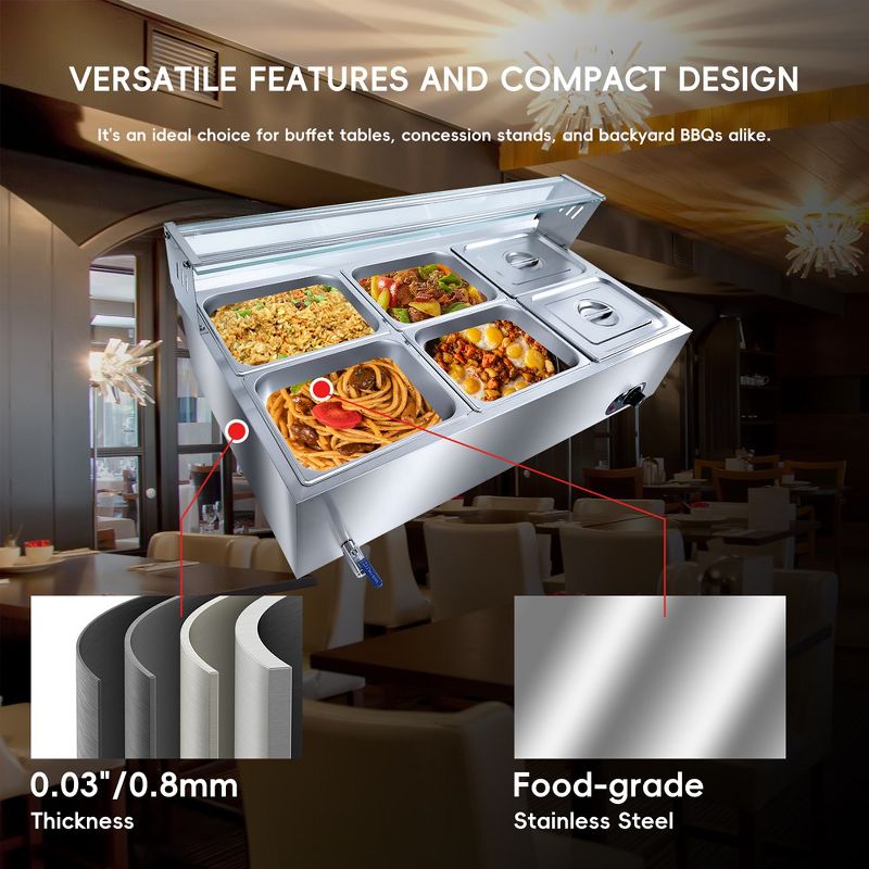 WhizMax Commercial Food Warmer & Buffet Server 12QT/ Pan,Countertop Stainless Steel Buffet Bain Marie, 4 of 8