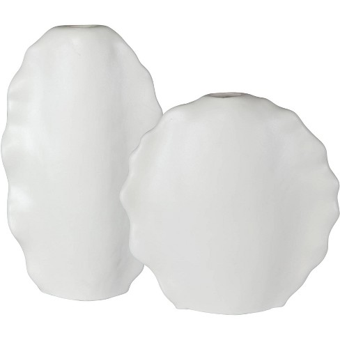 Uttermost Ruffled Matte White Glaze Ceramic Vases Set of 2 - image 1 of 1