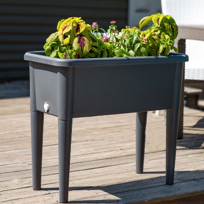 Gray Plastic Self-Watering Raised Garden Bed with Cloche Cover