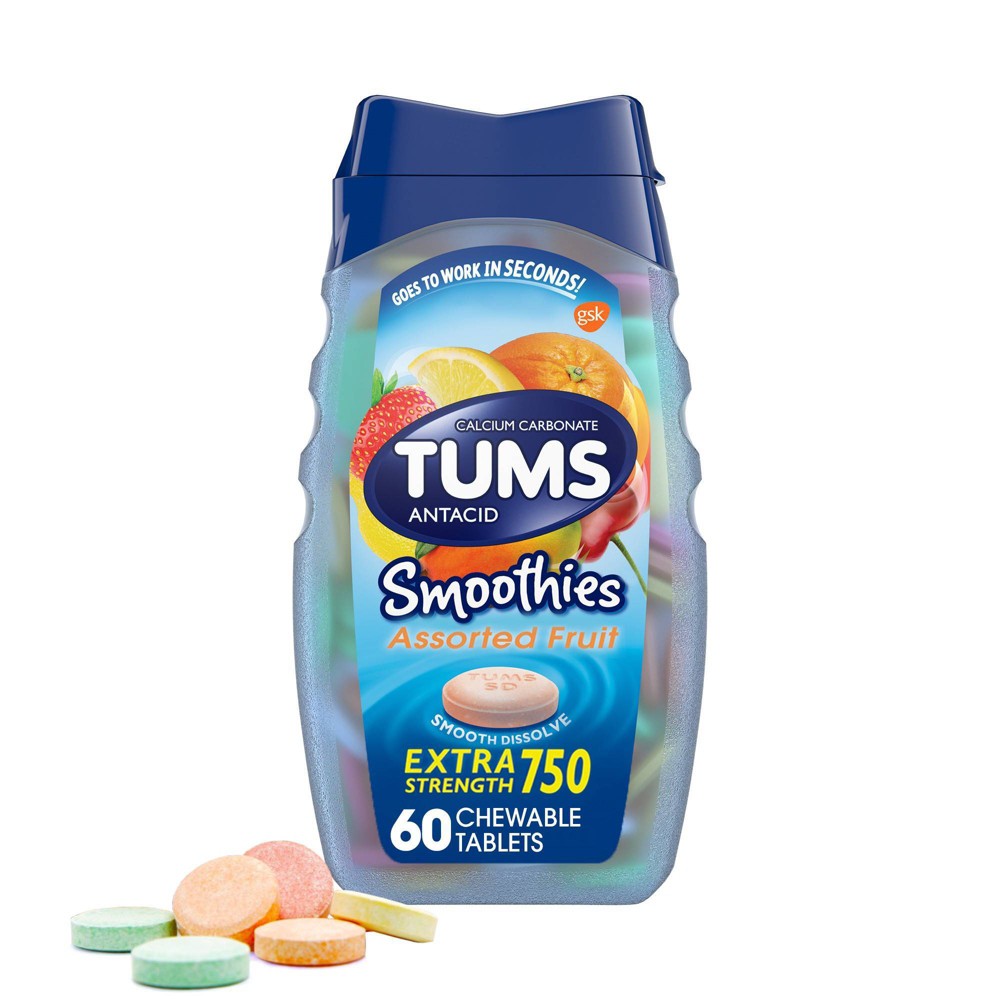 Tums Smoothies Assorted Fruit Extra Strength Antacids  60 Ct