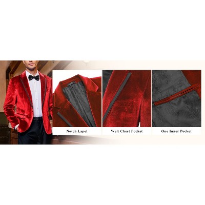 COOFANDY Men's Velvet Blazer One Button Velour Tuxedo Jacket Notched Lapel Suit Jackets for Prom Wedding Party Dinner Black L — фото 6