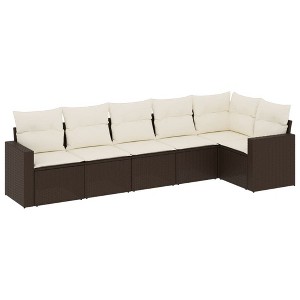 vidaXL 6 Piece Patio Sofa Set with Cushions Brown and Cream Poly Rattan - Without Table - 1 of 4