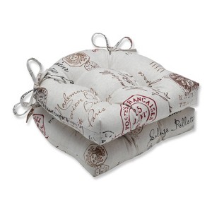 Red French Postale Reversible Chair Pad (Set Of 2) (16"X15.5") - Pillow Perfect: Weather-Resistant Polyester, Removable Cover - 1 of 2