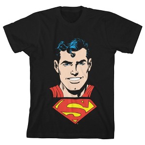 DC Comic Book Superman Black Graphic Tee Shirt Toddler Boy to Youth Boy - 1 of 2