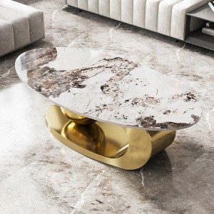 49.2" Faux Marble Oval Coffee Table with Stainless Steel Base and Central Ball Support for Living Room - 1 of 4