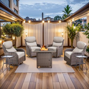 Buenhomino 5/7pcs Outdoor Patio Outdoor Conversation Fire Pit Set with Swivel Rocker Armchairs for Garden, Poolside, Backyard - 1 of 4
