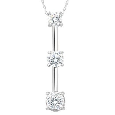 Pompeii3 1 1/2Ct Three Stone Diamond Pendant Past Present Future Necklace 14k White Gold