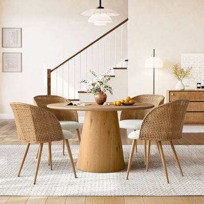 Grasse Armrest Linen Dining Chairs with Double Layer Rattan Back for 2, 4, Upholstered Cane Dining Chair for Dining Room - Maison Boucle
