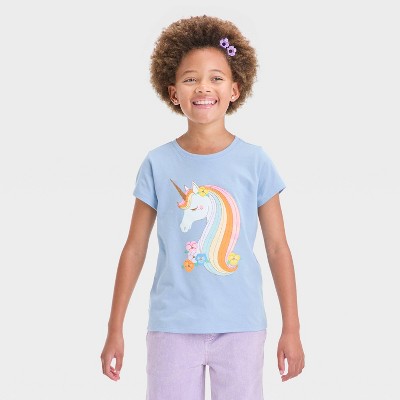 Girls' Short Sleeve Unicorn Graphic T-Shirt - Cat & Jack™ Light Blue M