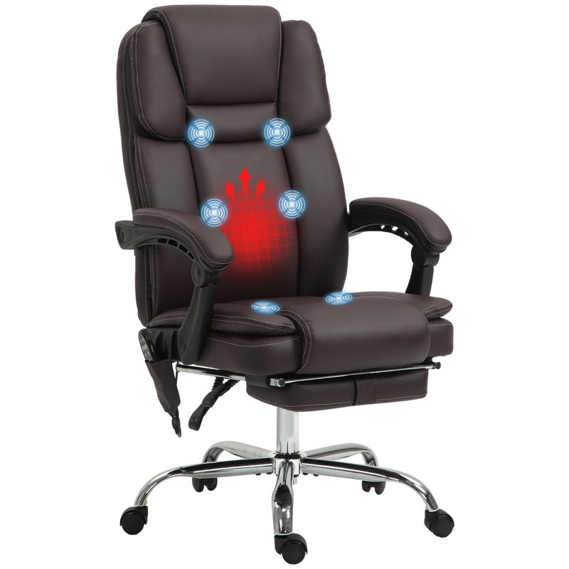 Vinsetto Massage Office Chair with Heat, Adjustable Height and Footrest, PU Leather Comfy Computer Desk Chair, 1 of 7
